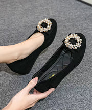 Black Pearl Decorated Splicing Wedge Penny Loafers