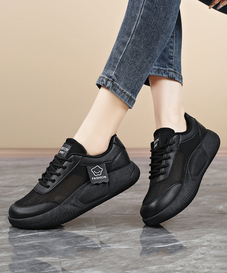 Black Platform Breathable Mesh Stylish Splicing Flat Feet Shoes