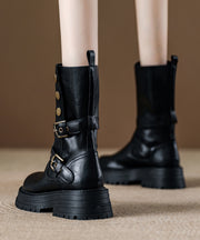 Black Platform Faux Leather Chic Splicing Boots