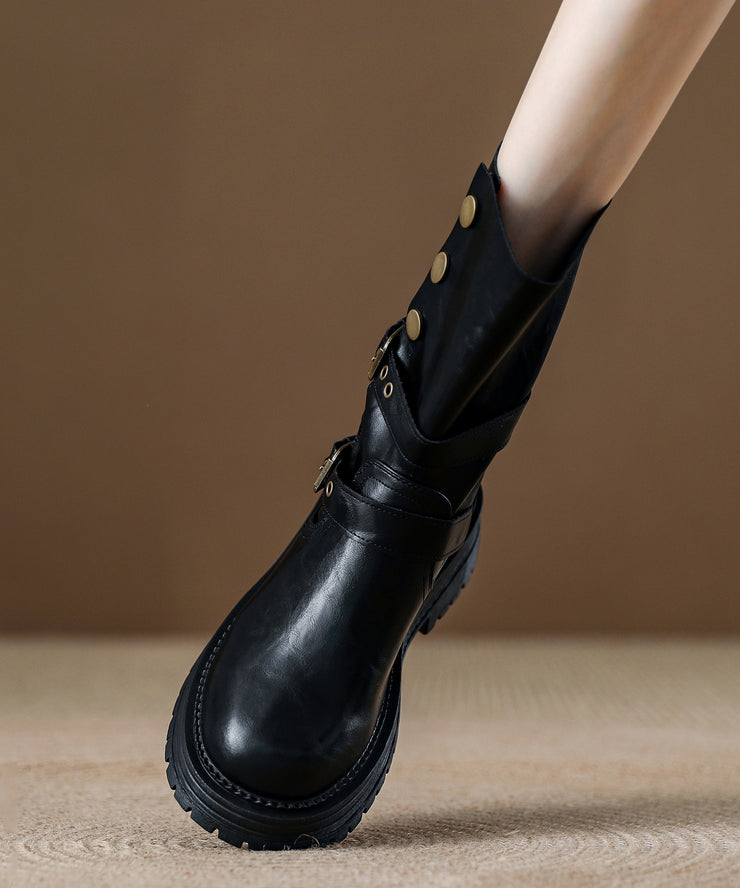 Black Platform Faux Leather Chic Splicing Boots