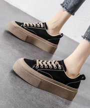 Black Platform Suede Casual Splicing Flat Shoes Lace Up