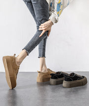 Black Platform Suede Casual Splicing Flat Shoes Lace Up