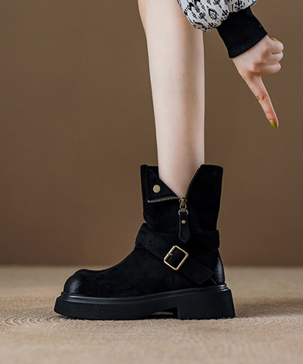 Black Platform Suede Handmade Zippered Splicing Boots