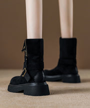 Black Platform Suede Handmade Zippered Splicing Boots