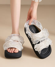 Black Platform Tulle Ruffled Chic Splicing Slide Sandals
