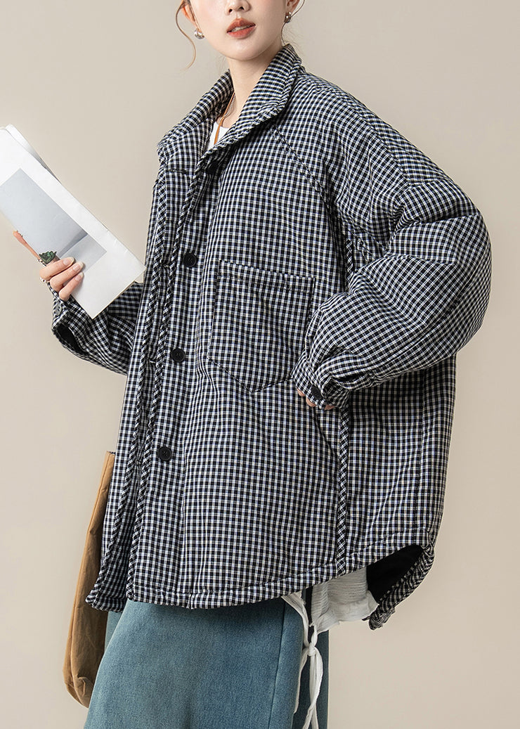 Black Pockets Button Warm Parkas Lanter Sleeve