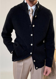 Black Pockets Cozy Cotton Knit Mens Coats Stand Collar