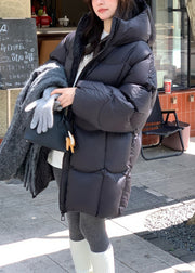 Black Pockets Drawstring Duck Down Winter Puffer Coat Hooded
