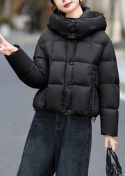 Black Pockets Duck Down Casual Jacket Hooded Winter