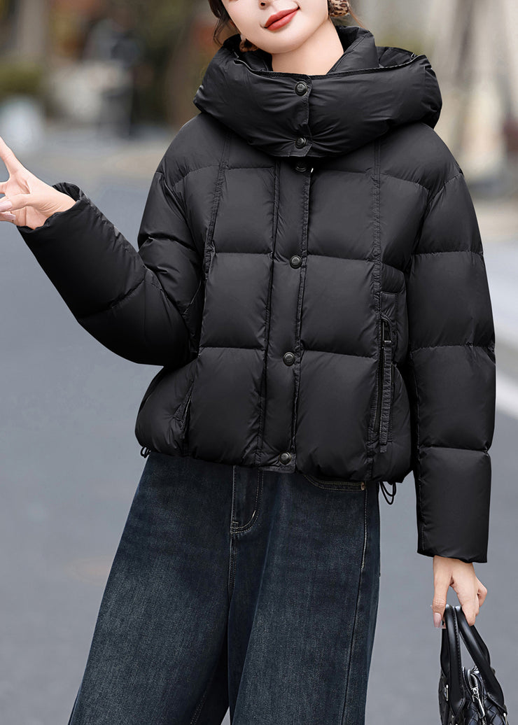 Black Pockets Duck Down Casual Jacket Hooded Winter