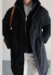 Black Pockets False Two Pieces Winter Mens Down Coats Duck Down Zippered