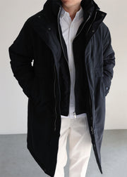 Black Pockets False Two Pieces Winter Mens Down Coats Duck Down Zippered