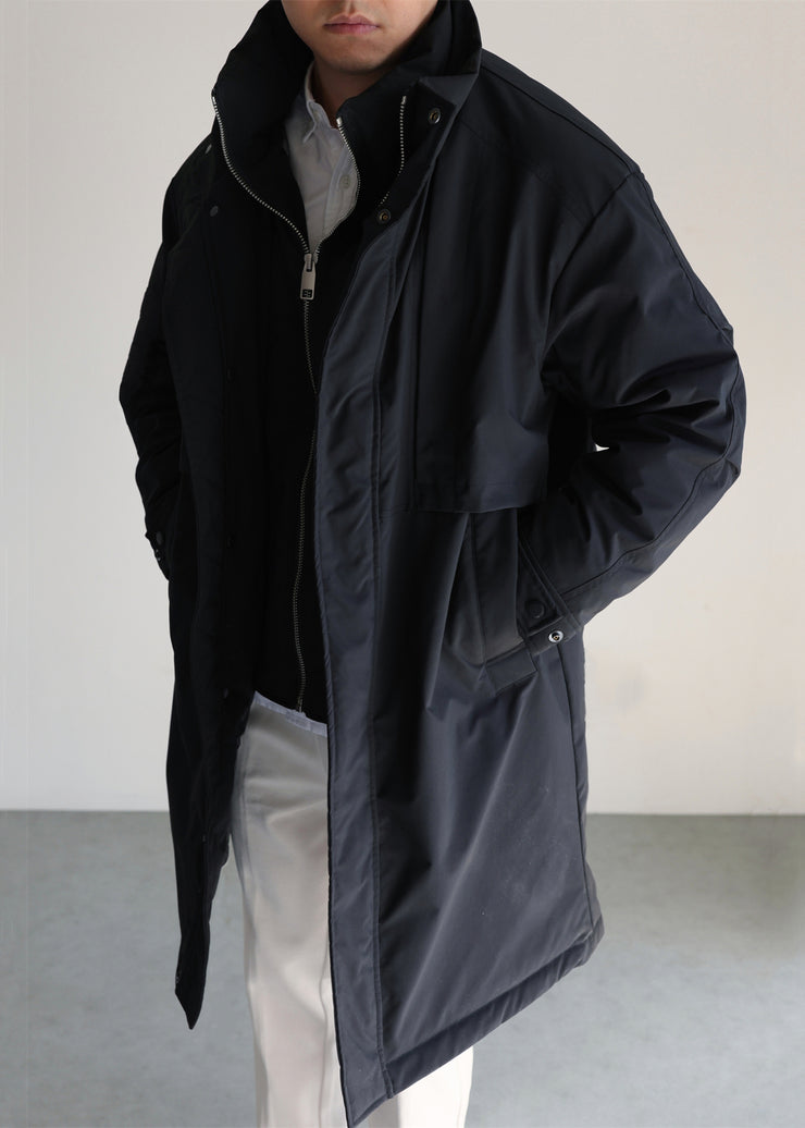 Black Pockets False Two Pieces Winter Mens Down Coats Duck Down Zippered