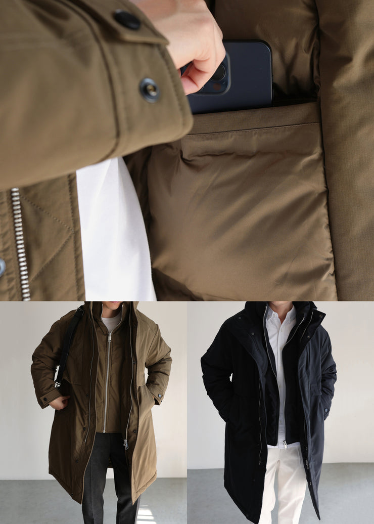Black Pockets False Two Pieces Winter Mens Down Coats Duck Down Zippered