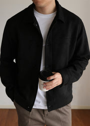 Black Pockets Faux Suede Winter Casual Clothing Men Coat Peter Pan Collar