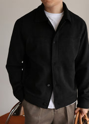 Black Pockets Faux Suede Winter Casual Clothing Men Coat Peter Pan Collar