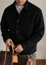 Black Pockets Faux Suede Winter Casual Clothing Men Coat Peter Pan Collar