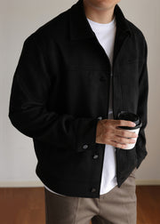 Black Pockets Faux Suede Winter Casual Clothing Men Coat Peter Pan Collar