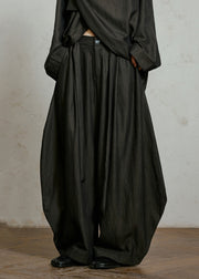 Black Pockets High Waist Solid Lantern Pants