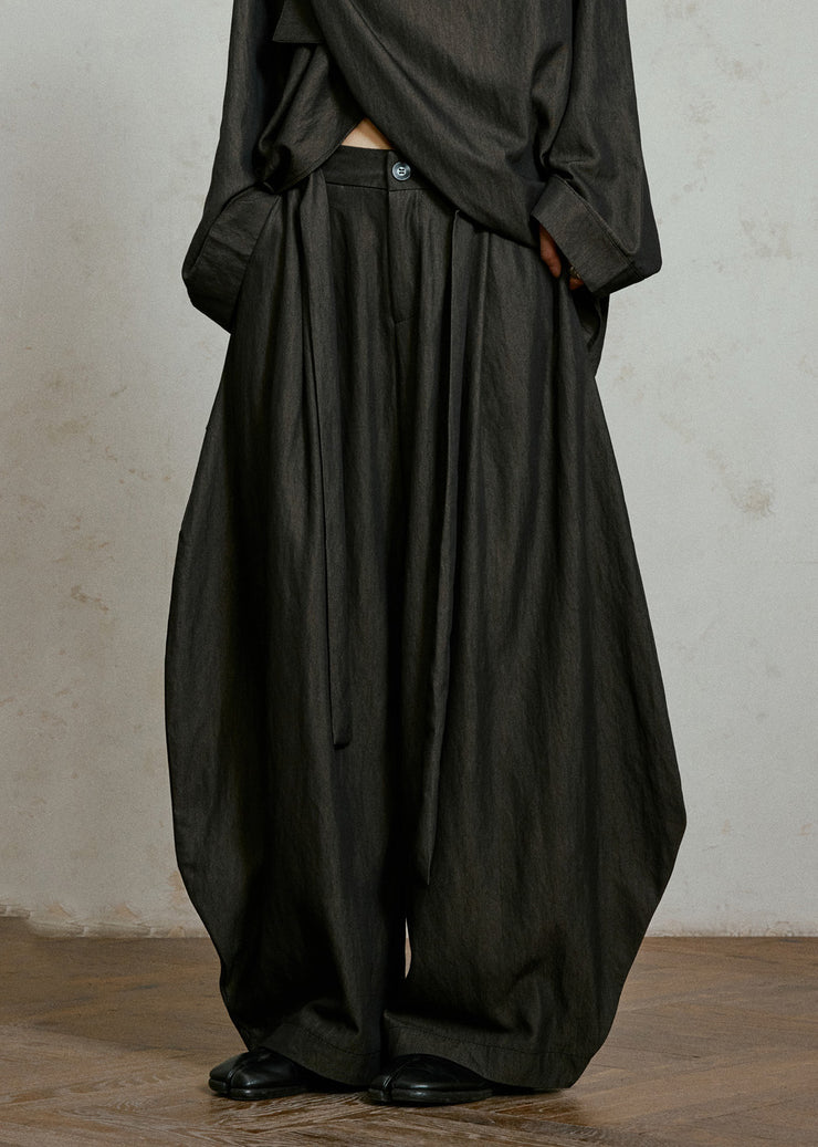 Black Pockets High Waist Solid Lantern Pants
