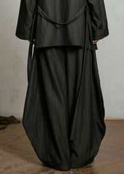 Black Pockets High Waist Solid Lantern Pants
