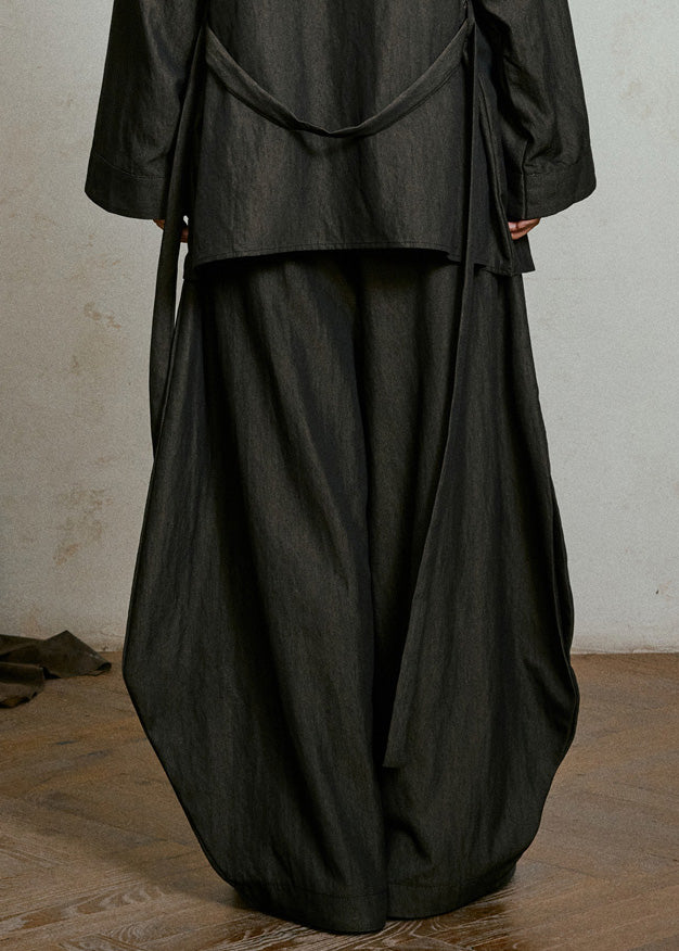 Black Pockets High Waist Solid Lantern Pants