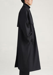 Black Pockets Oversized Cotton Men Long Trench Notched Spring
