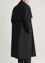 Black Pockets Oversized Cotton Men Long Trench Notched Spring