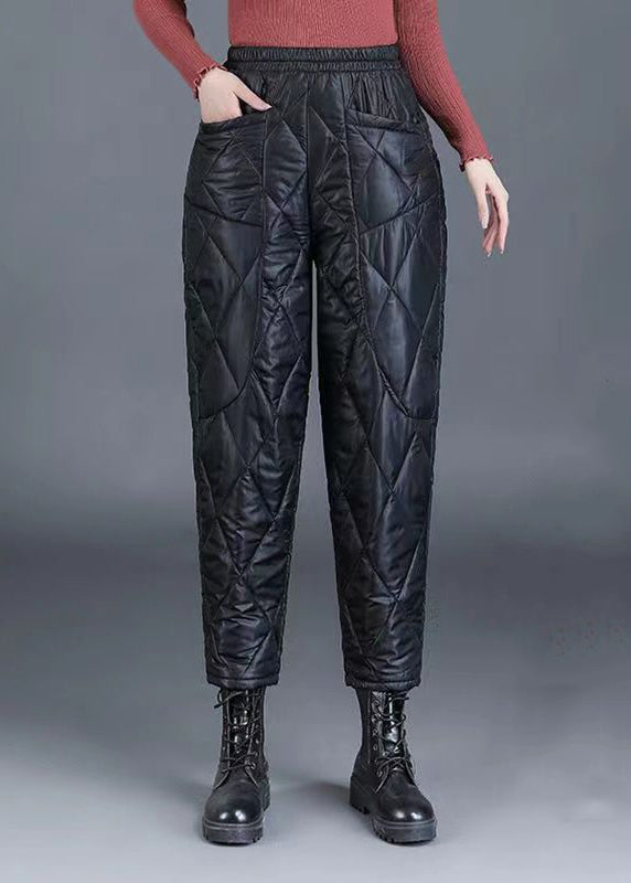 Black Pockets Oversized Fine Cotton Filled Crop Pants Elastic Waist