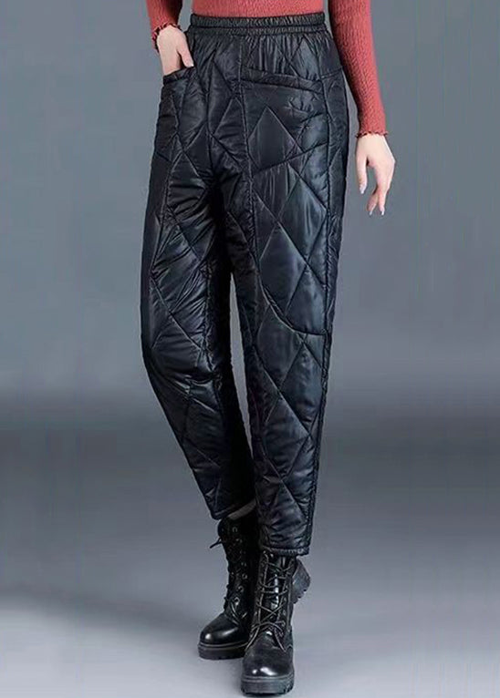 Black Pockets Oversized Fine Cotton Filled Crop Pants Elastic Waist