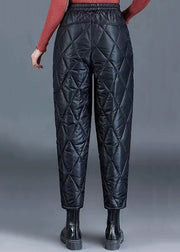 Black Pockets Oversized Fine Cotton Filled Crop Pants Elastic Waist