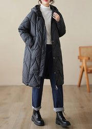 Black Pockets Patchwork Fine Cotton Filled Hooded Coat Zip Up Winter