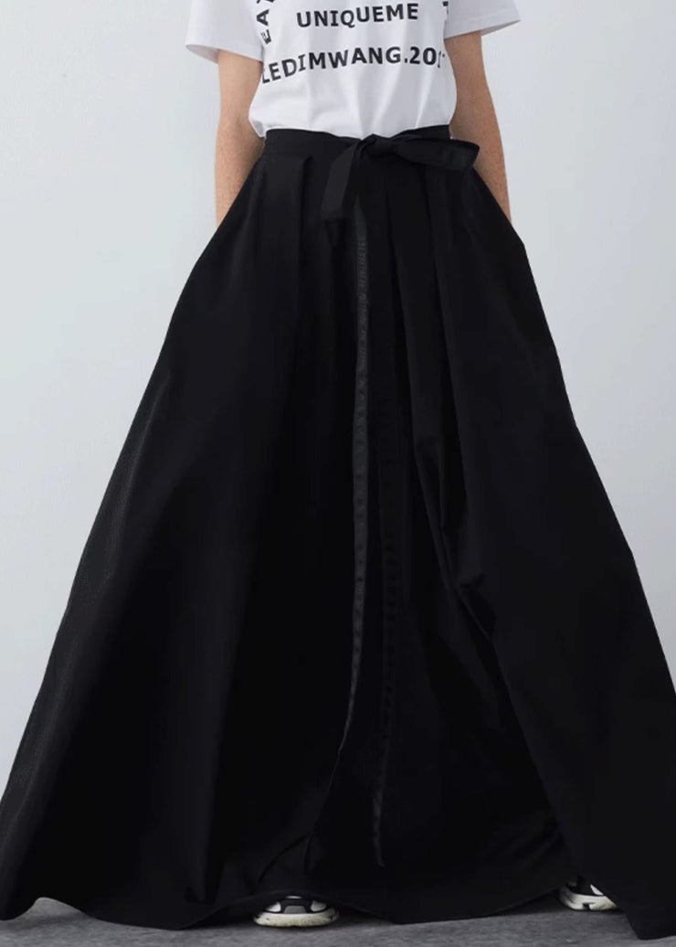 Black Pockets Solid Cotton Summer Skirts High Waist