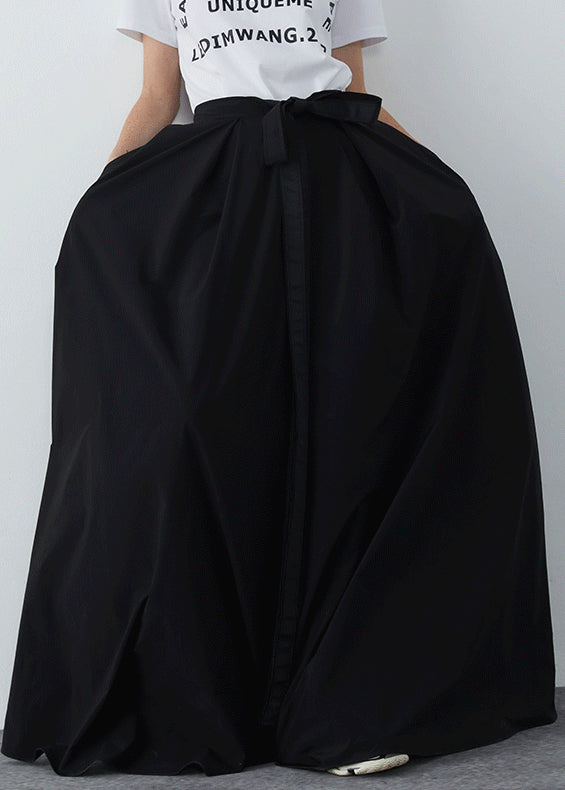 Black Pockets Solid Cotton Summer Skirts High Waist