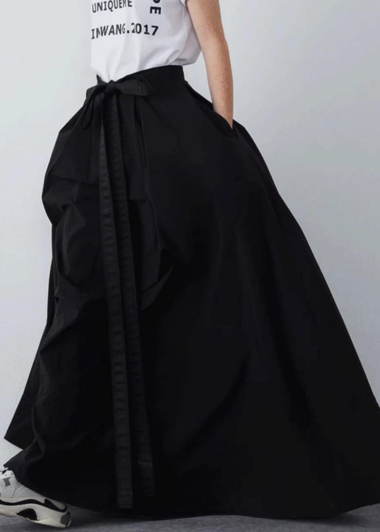 Black Pockets Solid Cotton Summer Skirts High Waist