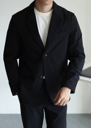 Black Pockets Solid Spandex Coats Men Casual Clothing Notched