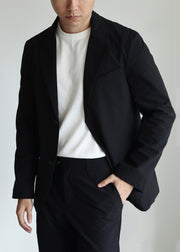 Black Pockets Solid Spandex Coats Men Casual Clothing Notched