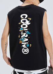 Black Print Cozy Cotton Men Tank O Neck Summer