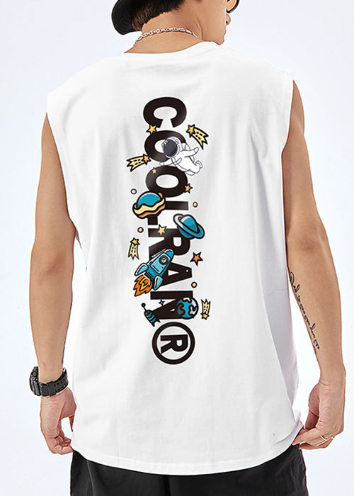 Black Print Cozy Cotton Men Tank O Neck Summer