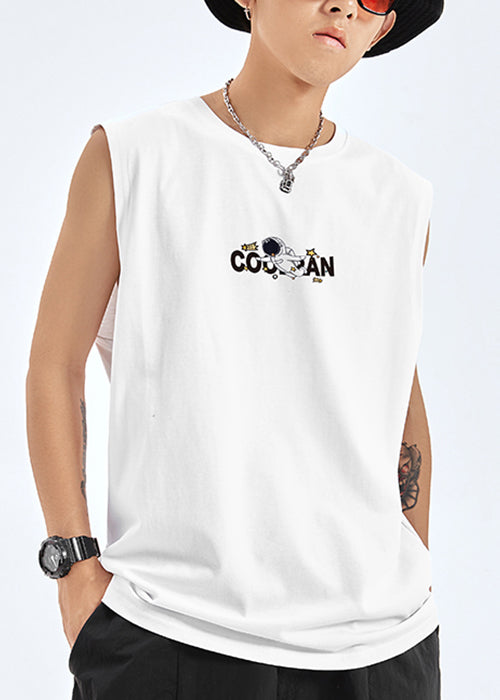 Black Print Cozy Cotton Men Tank O Neck Summer