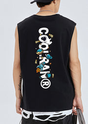 Black Print Cozy Cotton Men Tank O Neck Summer
