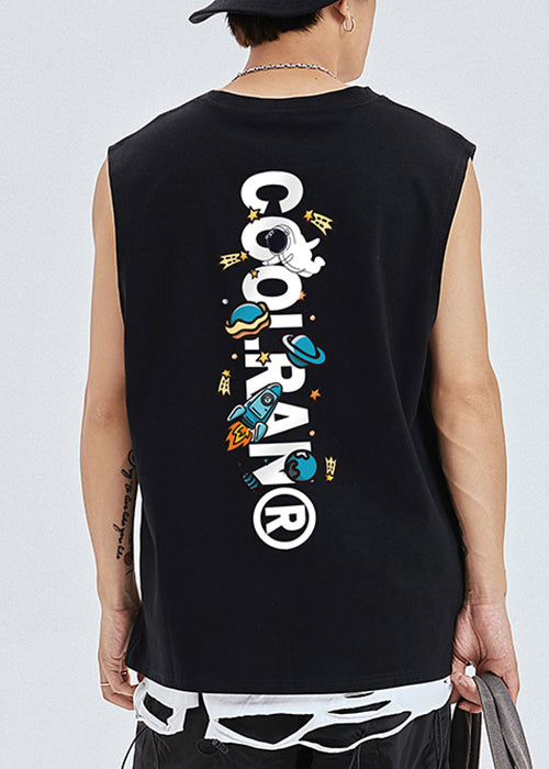 Black Print Cozy Cotton Men Tank O Neck Summer