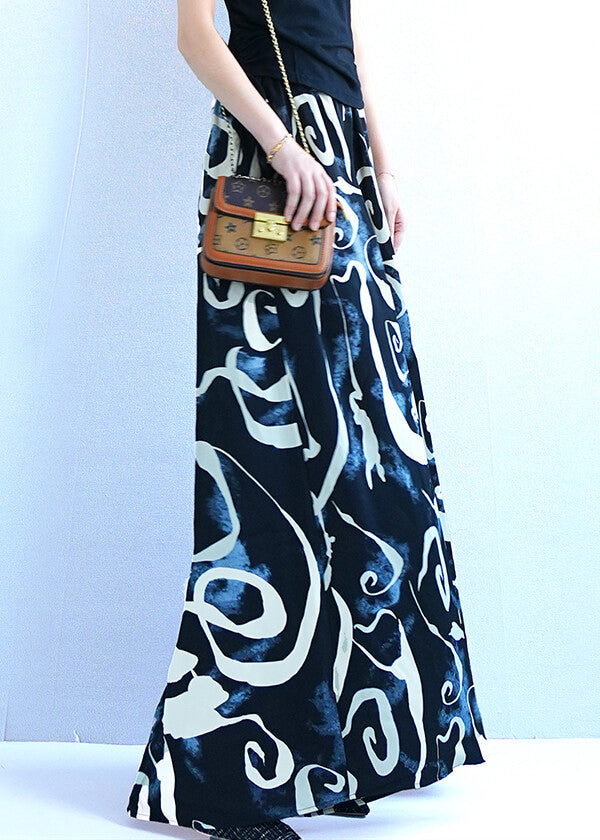 Black Print Oversized Silk Summer Wide Leg Pants Elastic Waist