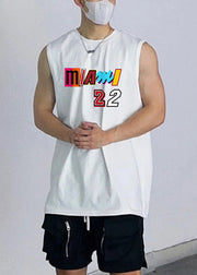 Black Print Side Open Cotton Men Tank O Neck Summer