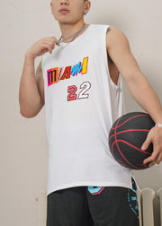 Black Print Side Open Cotton Men Tank O Neck Summer