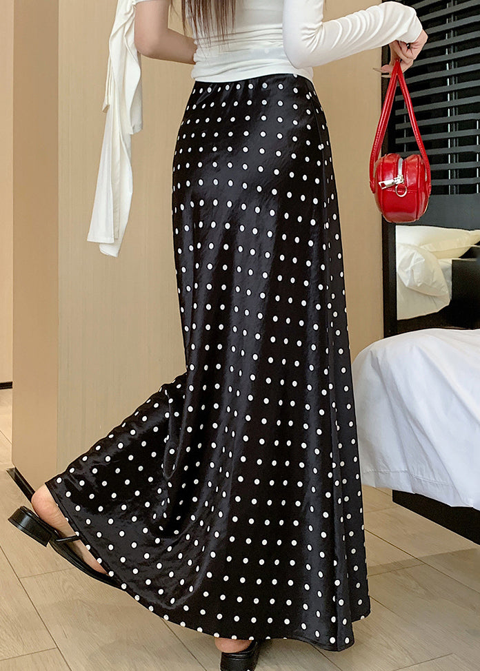 Black Print Silk Fall Maxi Skirts High Waist