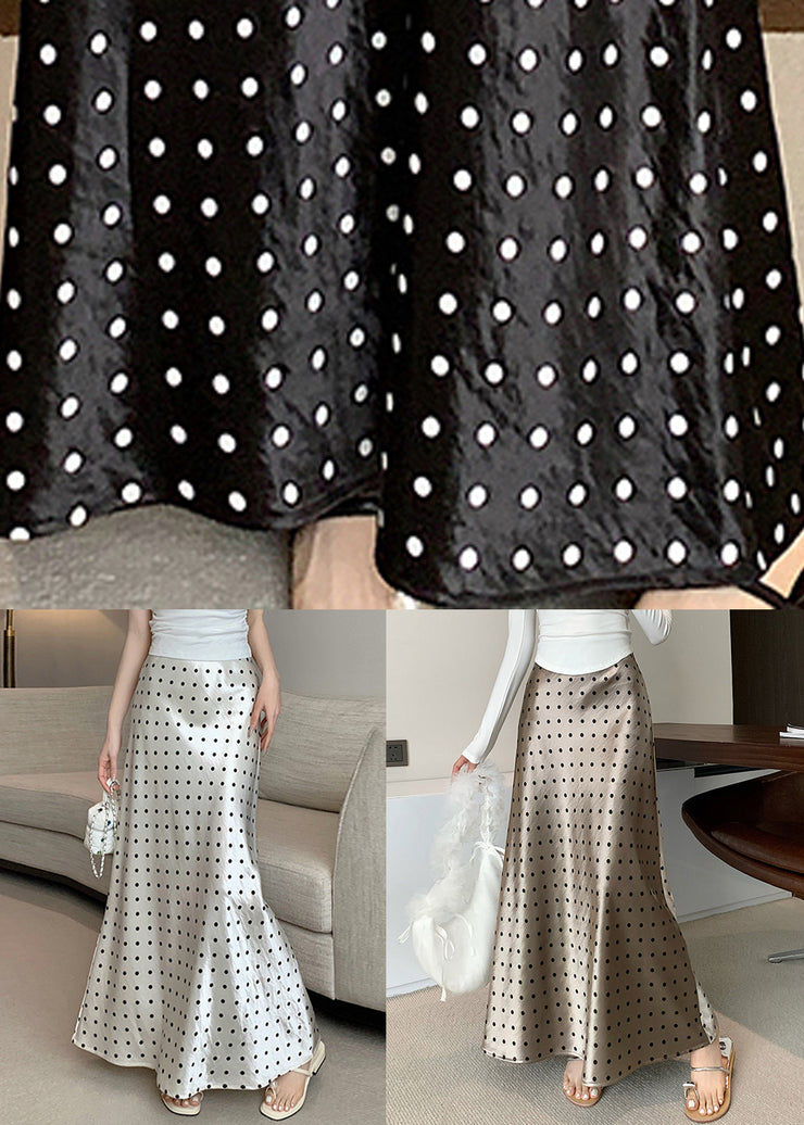 Black Print Silk Fall Maxi Skirts High Waist