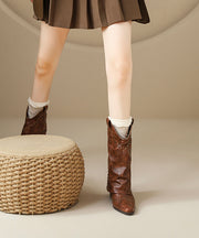 Black Rivet Chunky Faux Leather Soft Splicing Boots Pointed Toe