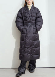 Black Sashes Duck Down Down Winter Long Coats V Neck