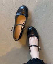 Black Sheepskin Bow Splicing Buckle Strap Chunky Shoes